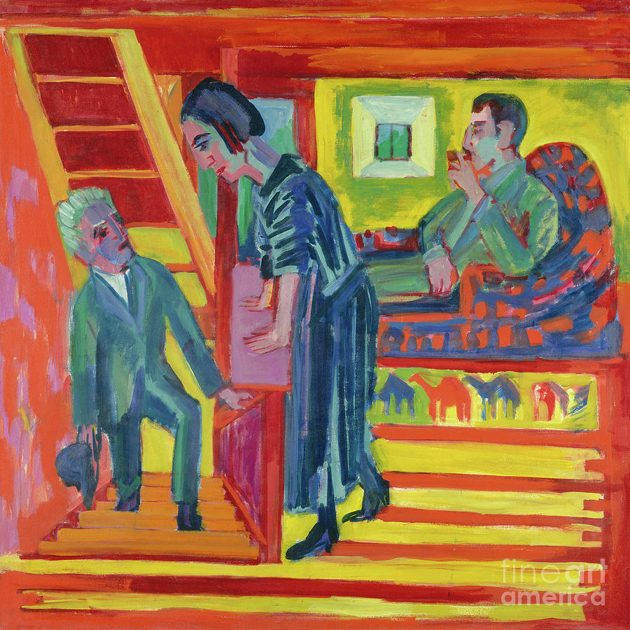 The Visit Couple and Newcomer, 1922  Painting by Ernst Ludwig Kirchner