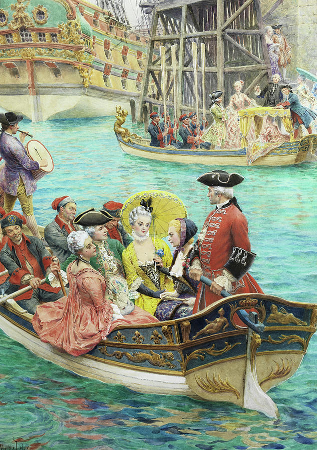 Queen Painting - The visit of the frigate, detail by Maurice Leloir