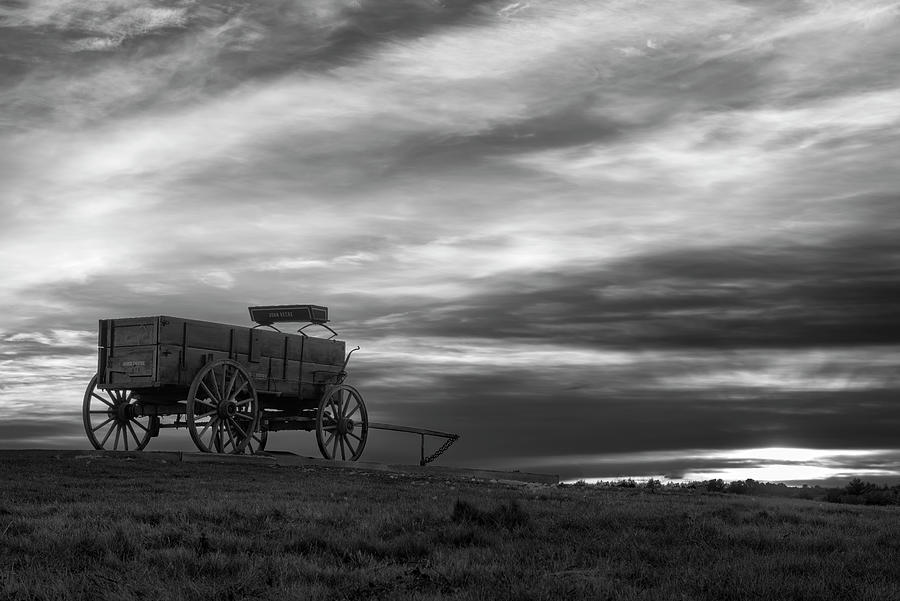Sunset Photograph - The Wagon - B-w by Michael Blanchette Photography