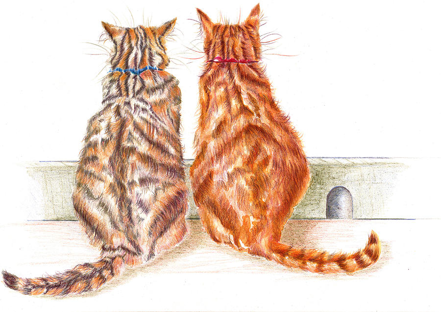 Cats - The Waiting Game Painting by Debra Hall