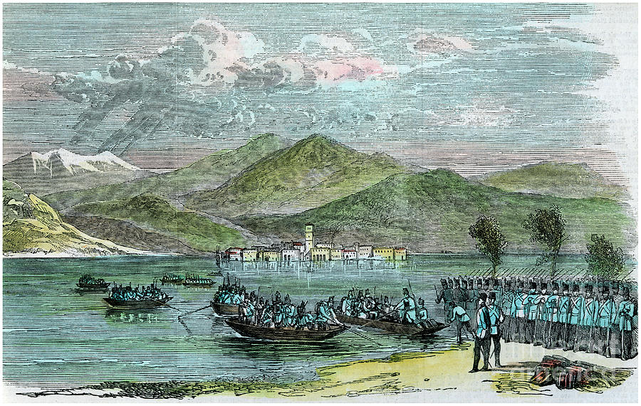 The War, Austrians Crossing The Lago Drawing by Print Collector