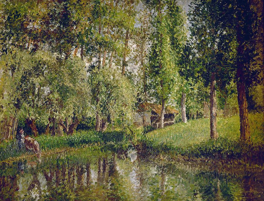 The Wash-house at Bazincourt - 1900 - 65,5x81 cm - oil on canvas. Painting by Camille Pissarro -1830-1903-