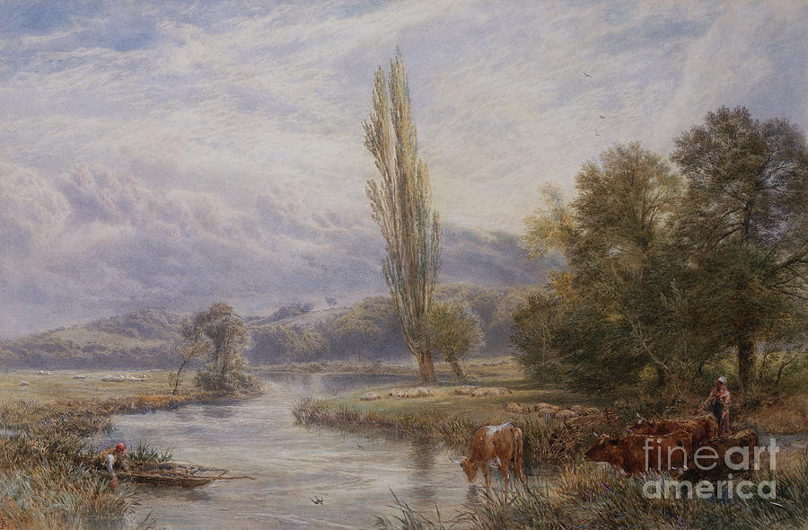 The Watering Place Watercolor Painting by Myles Birket Foster