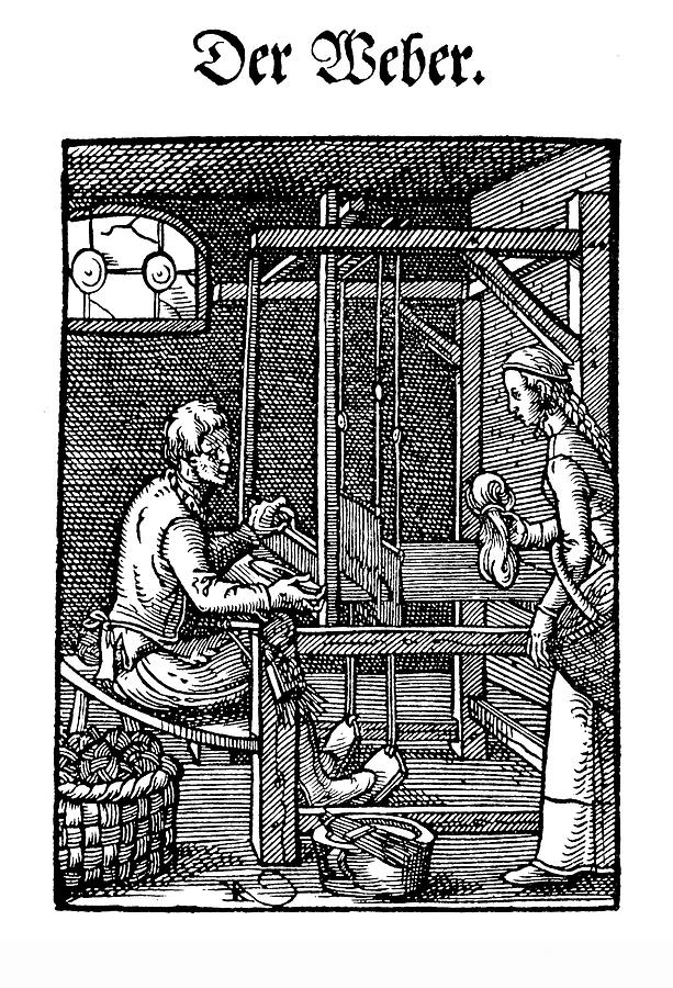 the weaver workshop, Engraving XVI century by Luisa Vallon Fumi the weaver workshop, Engraving XVI century by Luisa Vallon Fumi