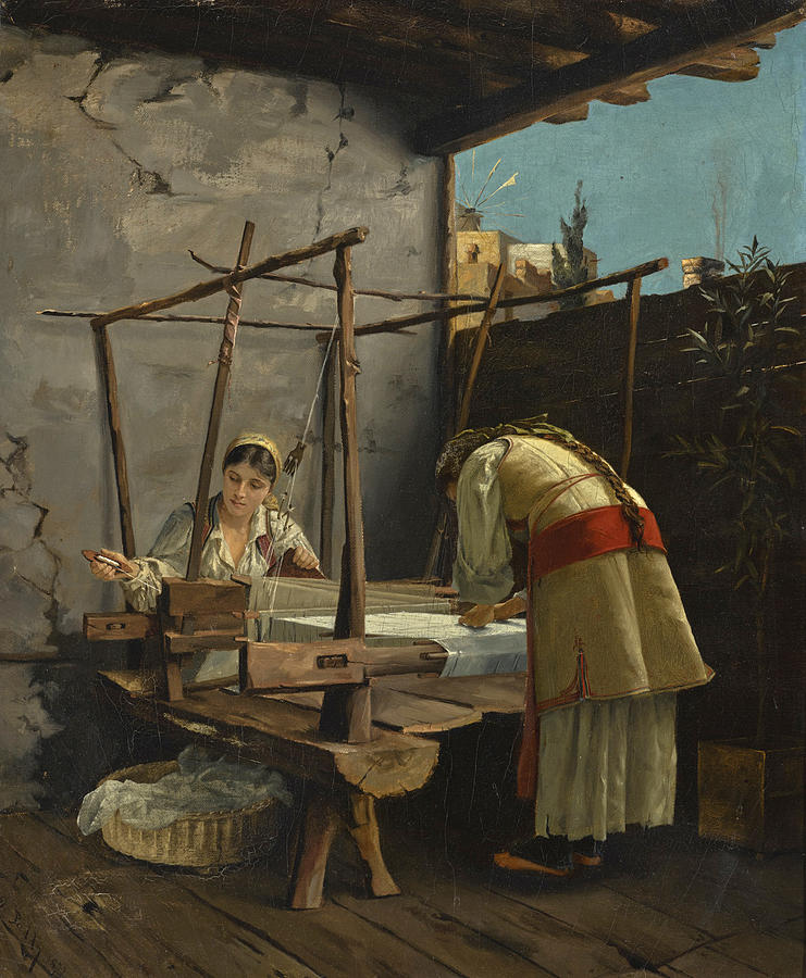The Weavers, Arachova Painting by Theodoros Rallis