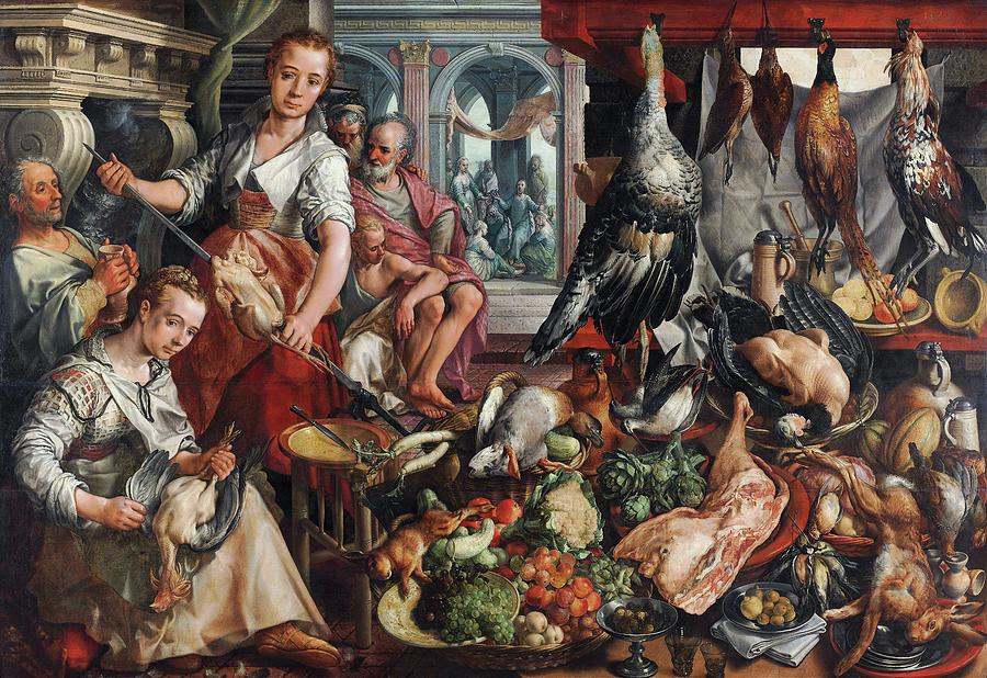 The Well-stocked Kitchen With Jesus In The House Of Martha Painting by Joachim Beuckelaer