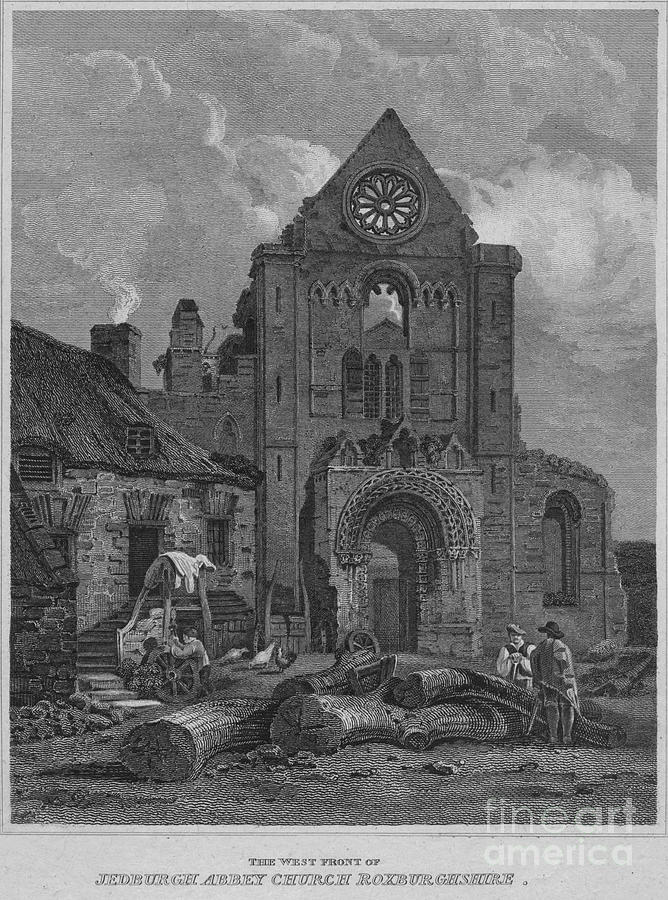 The West Front Of Jedburgh Abbey Church Drawing by Print Collector