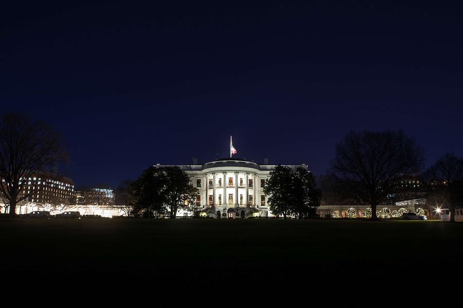 Architecture Painting - The White House at night with Christmas lighting 12 by Celestial Images