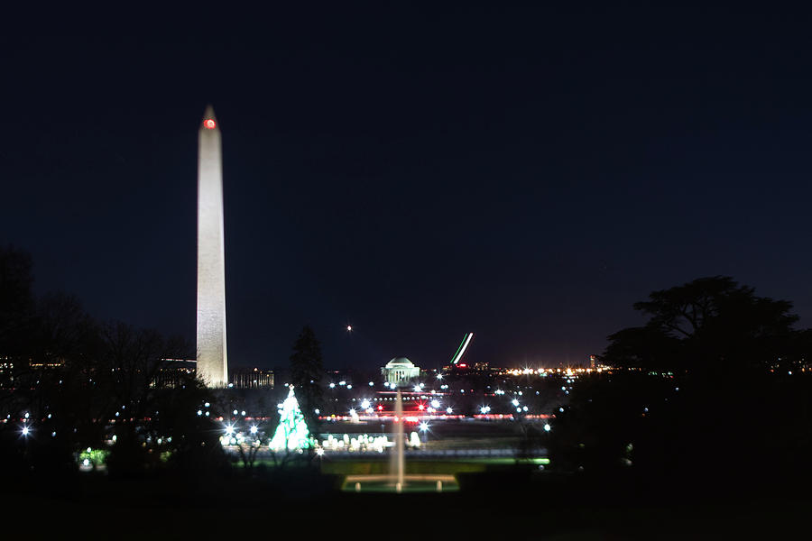 The White House at night with Christmas lighting 14 Painting by Celestial Images