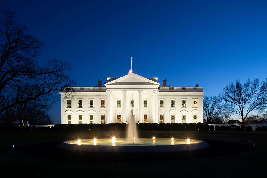 Architecture Painting - The White House at night with Christmas lighting 5 by Celestial Images