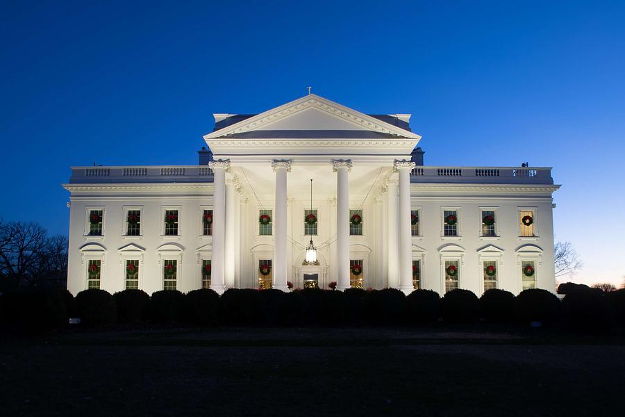 Architecture Painting - The White House at night with Christmas lighting 7 by Celestial Images