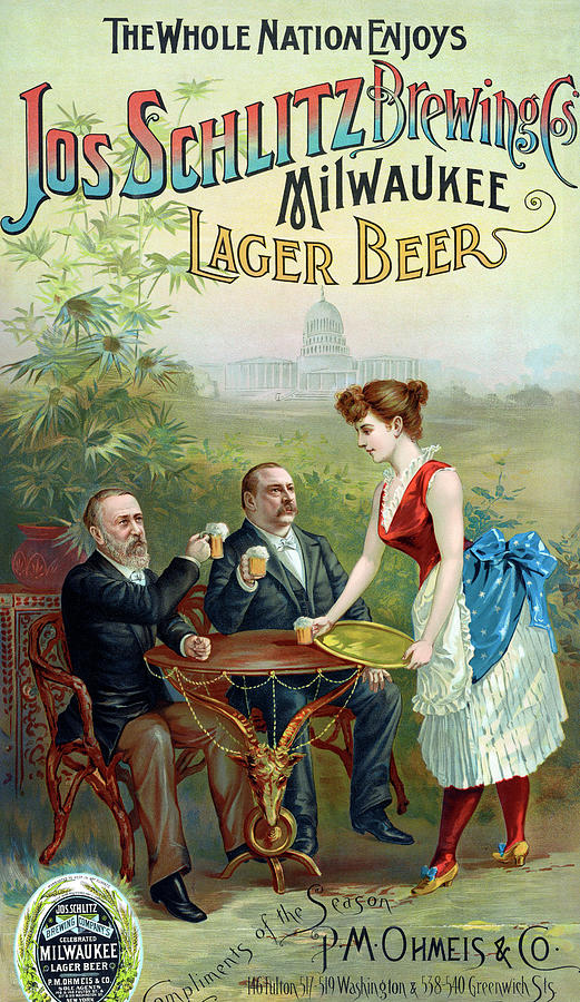 The whole nation enjoys Jos Schlitz Brewing Cos Milwaukee lager beer Painting by Unknown