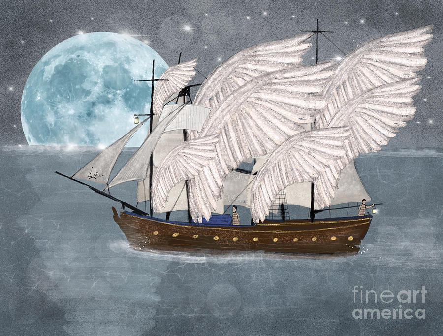 Nautical Painting - The Wing Ship by Bri Buckley