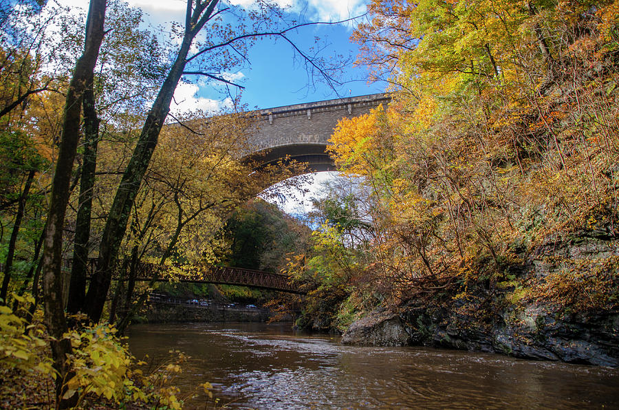 Fall Photograph - The Wissahickon Creek Under the Henry Avenue Bridge in Autumn by Bill Cannon