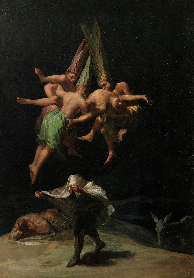 Donkey Painting - The Witches Flight, 1797, Spanish School, Oil on canvas, 43,5 ... by Francisco de Goya -1746-1828-