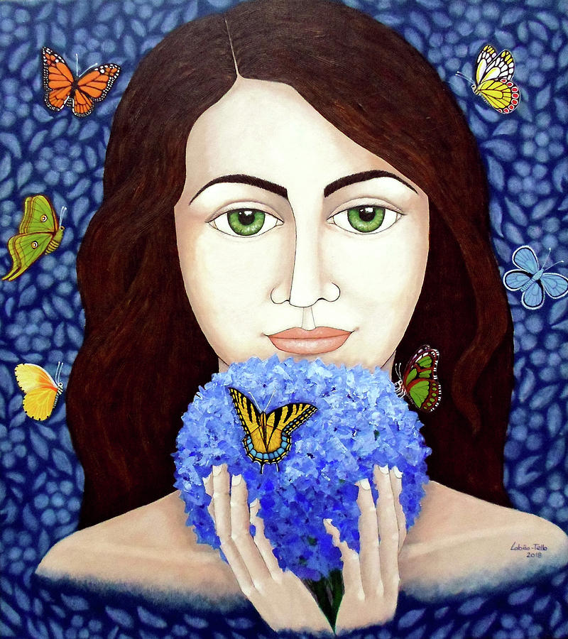 Butterfly Painting - The woman who talks with butterflies by Madalena Lobao-Tello