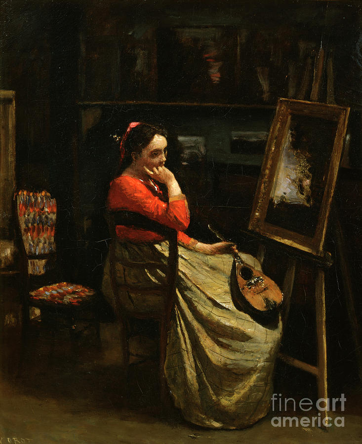 The Workshop Of Corot, Young Woman Drawing by Print Collector