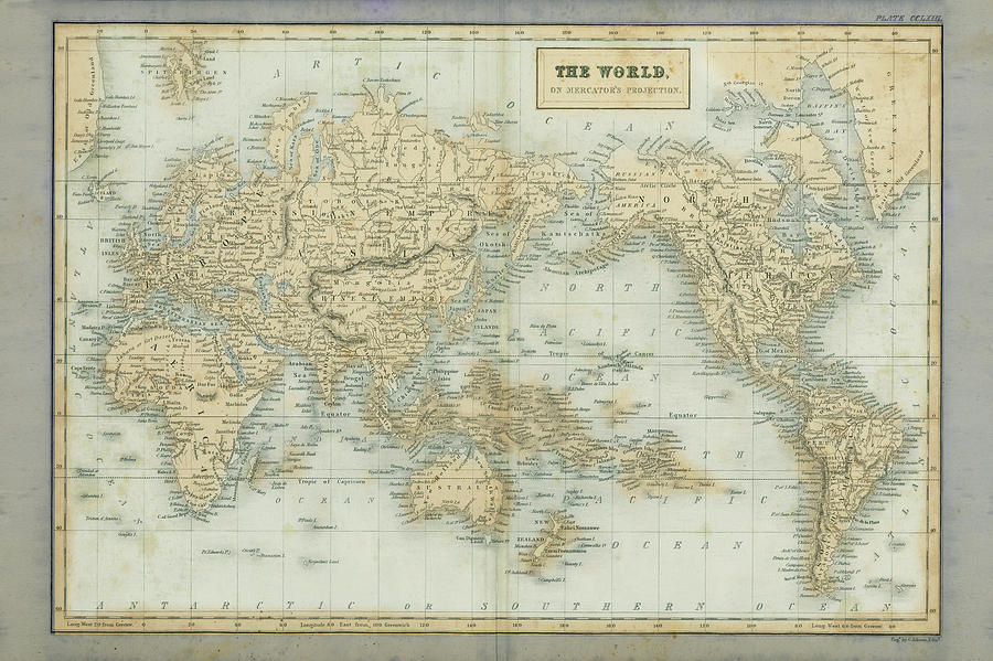Map Painting - The World Map Neutral by Wild Apple Portfolio