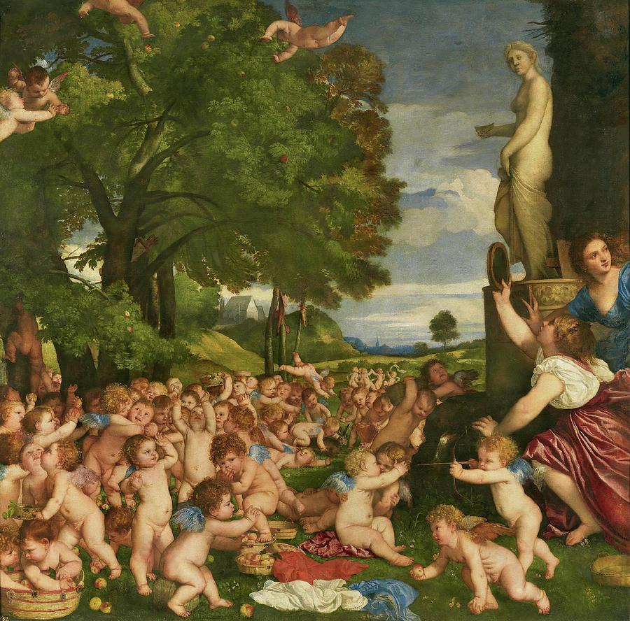 The Worship to Venus, 1518-1519, Italian School, Oil on canvas, ... Painting by Titian -c 1485-1576-