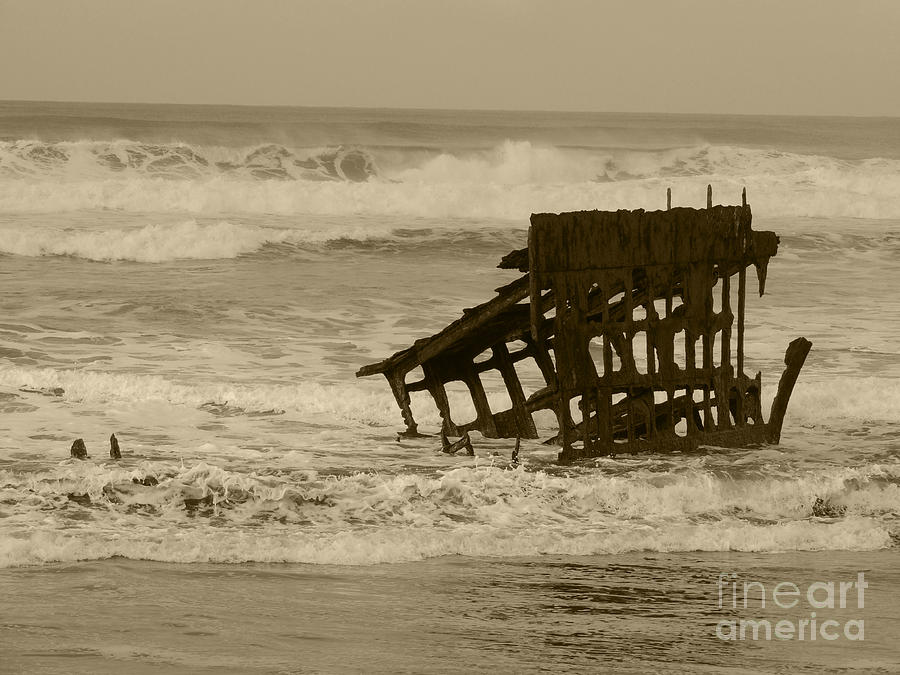 Black And White Mixed Media - The Wreck of The Peter Iredale 2 by Beverly Guilliams