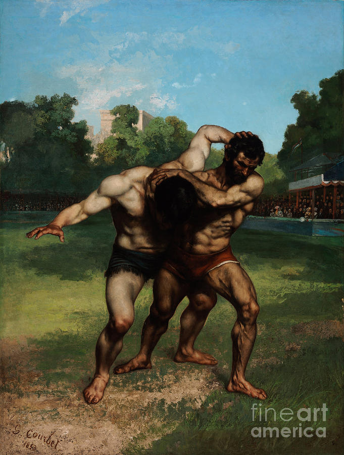 The Wrestlers. Artist Courbet, Gustave Drawing by Heritage Images