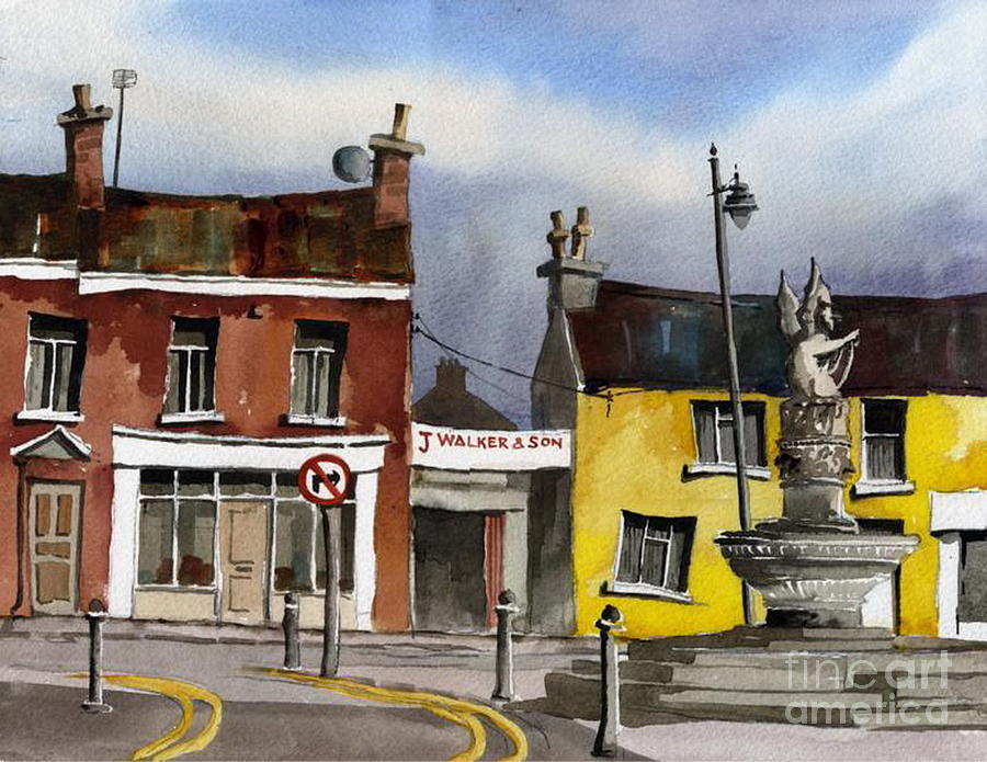 The Wyvern outside the Town Hall was donated to the good people of Bray by the Brabazon family. Painting by Val Byrne