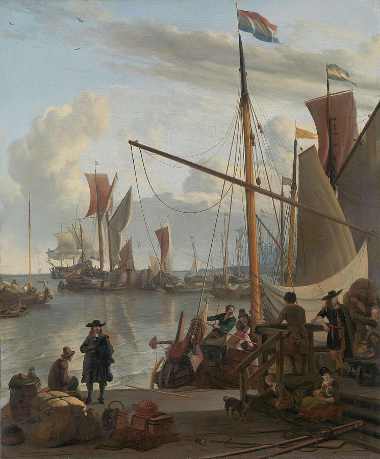 The Y at Amsterdam, seen from the Mosselsteiger -mussel pier-. Painting by Ludolf Bakhuysen