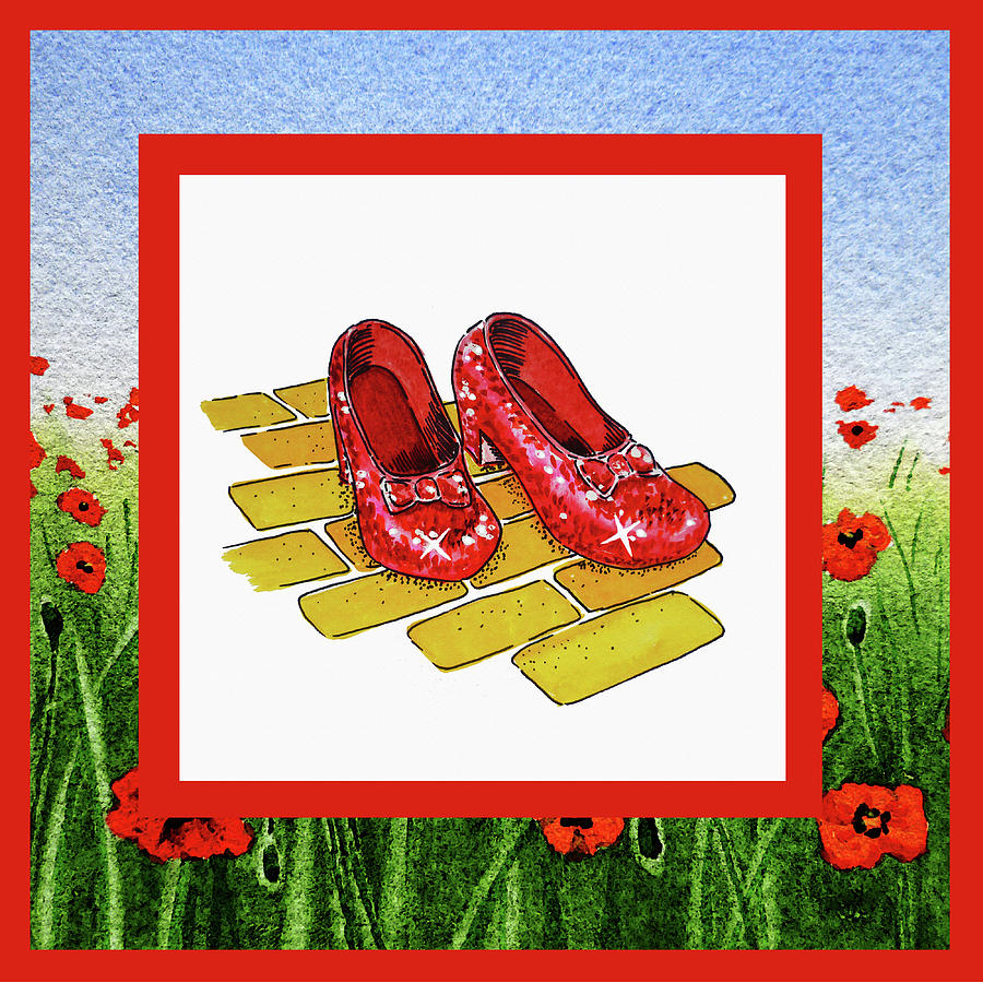 The Yellow Brick Road Poppies Field and Ruby Slippers Painting by Irina Sztukowski