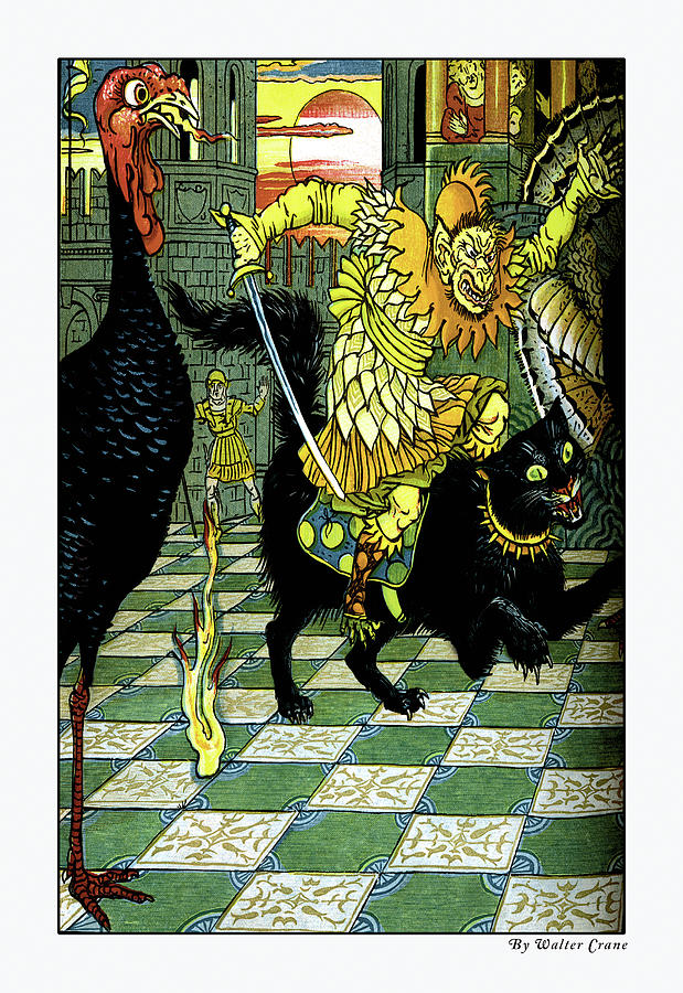 The Yellow Dwarf Rides A Cat Painting by Walter Crane