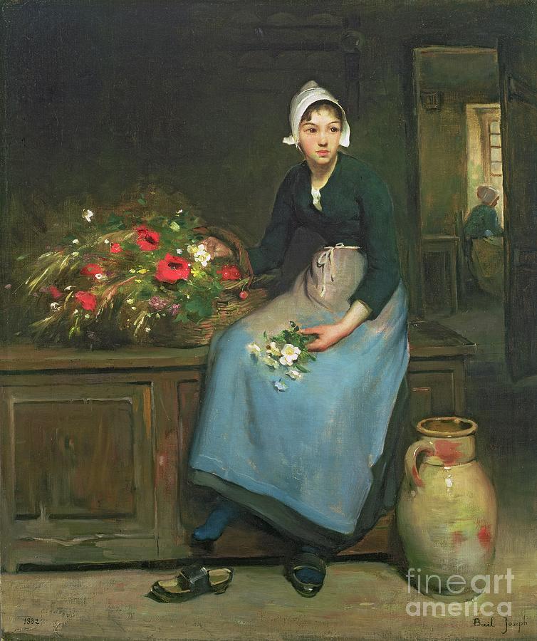 Vintage Painting - The Young Flower Seller, 1882 by Joseph Bail