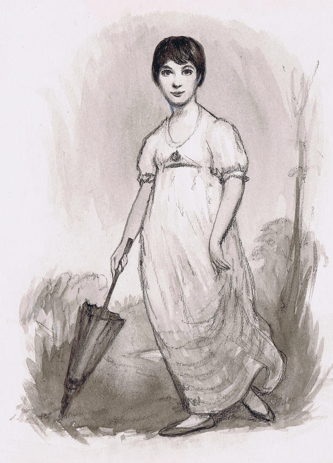 Portrait Painting - The Young Jane Austen Pencil And Watercolor by Ralph Bruce