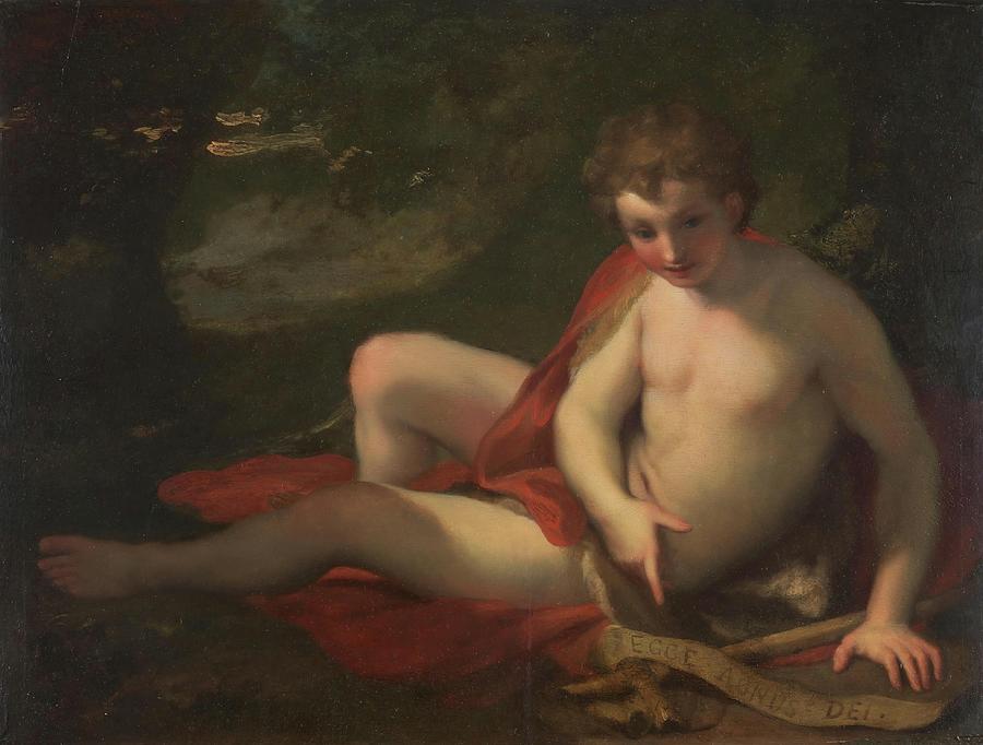 The Youthful Saint John the Baptist in the Desert. 1753 - 1754. Oil on pa... Painting by Anton Rafael Mengs
