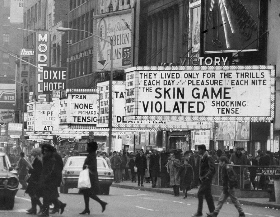 Theater Marquees Featuring Sex Shows In Photograph by New York Daily News Archive