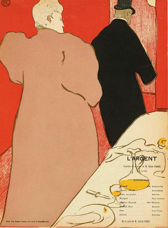 Henri De Toulouse Lautrec Painting - Theatre programme for Largent by Emile Fabre -Theatre Libre, 5 May 1895-. by Henri de Toulouse-Lautrec