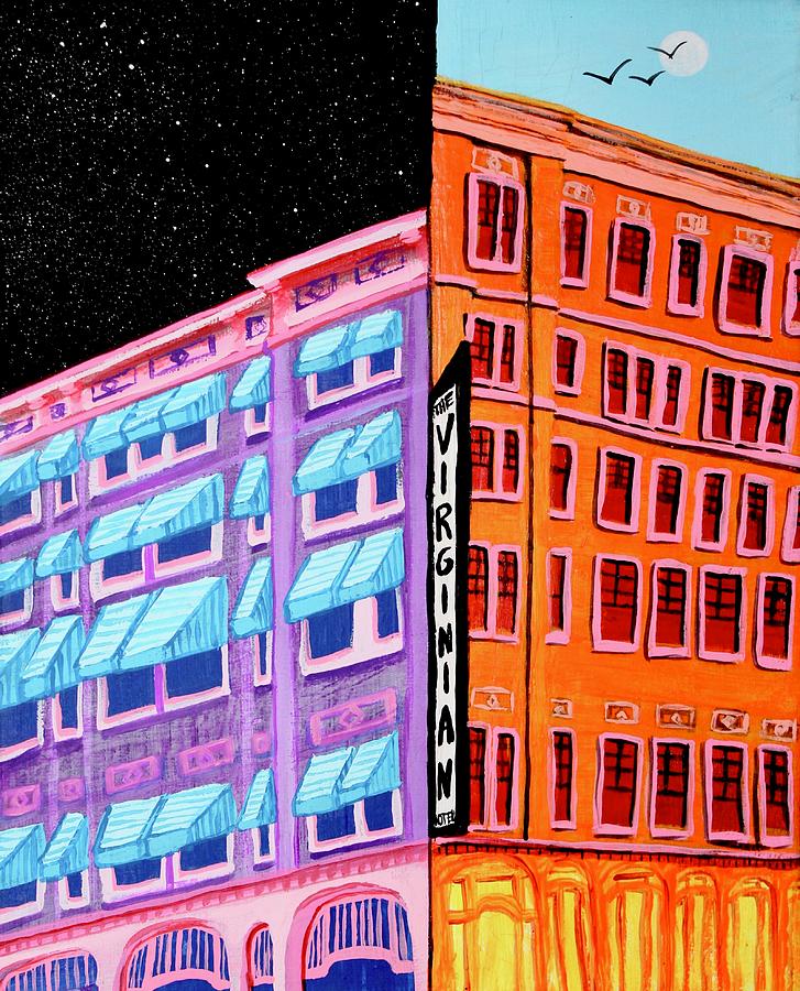 Then and Now The Virginian Hotel of Lynchburg Virginia Painting by M E