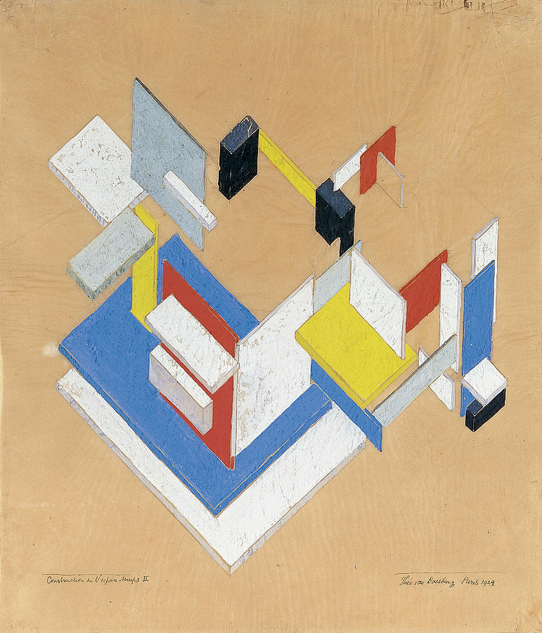Theo van Doesburg -Utrecht, 1883-Davos, 1931-. Construction in Space-Time II -1924-. Gouache, pen... Drawing by Theo van Doesburg -1883-1931-