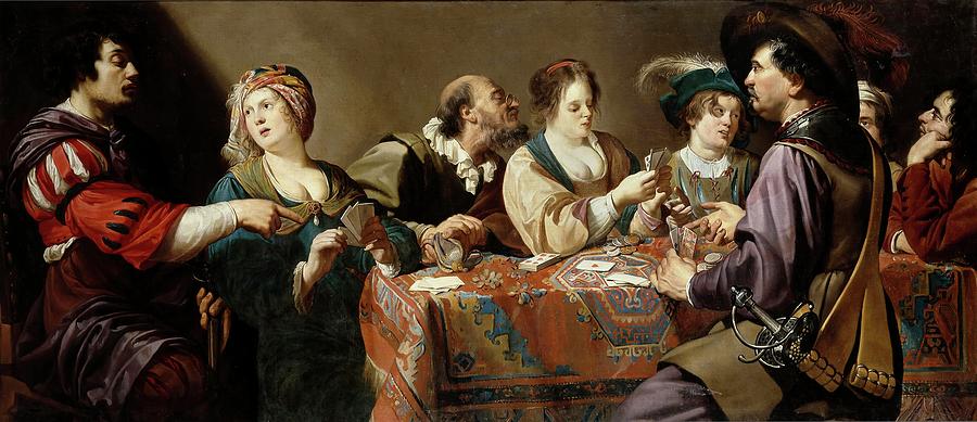 Theodoor Rombouts / Card Players, 17th century, Flemish School, Oil on canvas. Painting by Theodoor Rombouts -1597-1637- Theodoor Rombouts / Card Players, 17th century, Flemish School, Oil on canvas. Painting by Theodoor Rombouts -1597-1637-