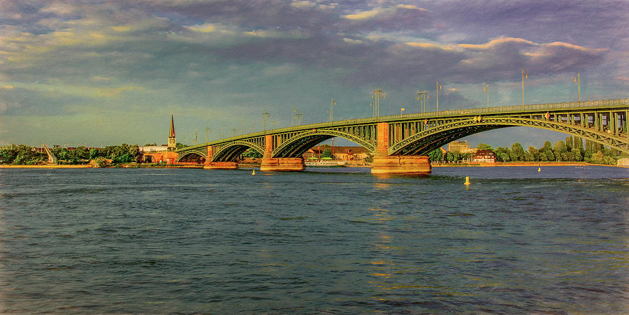Theodor Heuss Bridge Over the Rhine, Painterly Photograph by Marcy Wielfaert