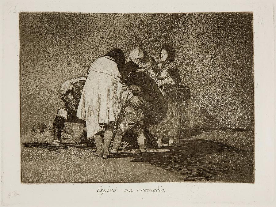 There was nothing to be done and he died. 1812 - 1814. Wash, Et... Painting by Francisco de Goya -1746-1828-