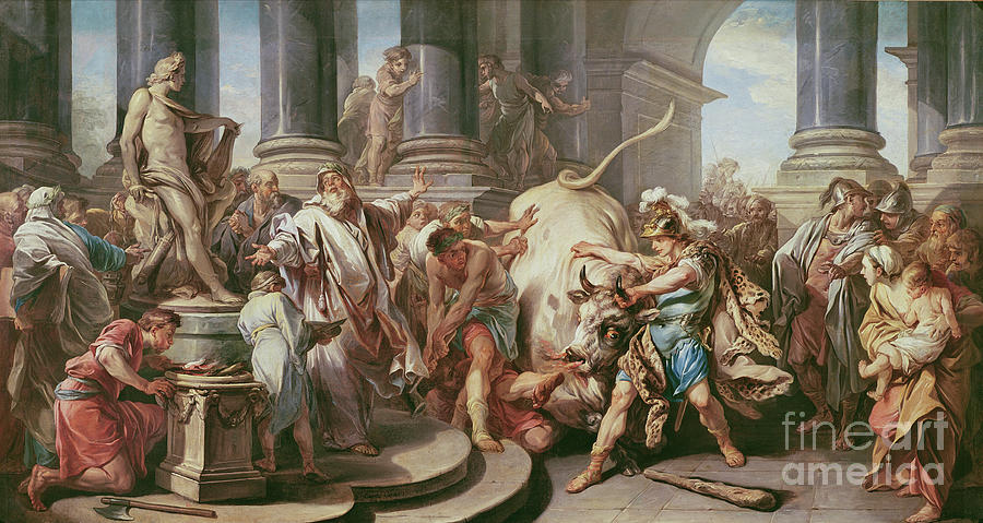 Greek Painting - Theseus Conquering The Bull At Marathon, 1732-34 by Carle Van Loo