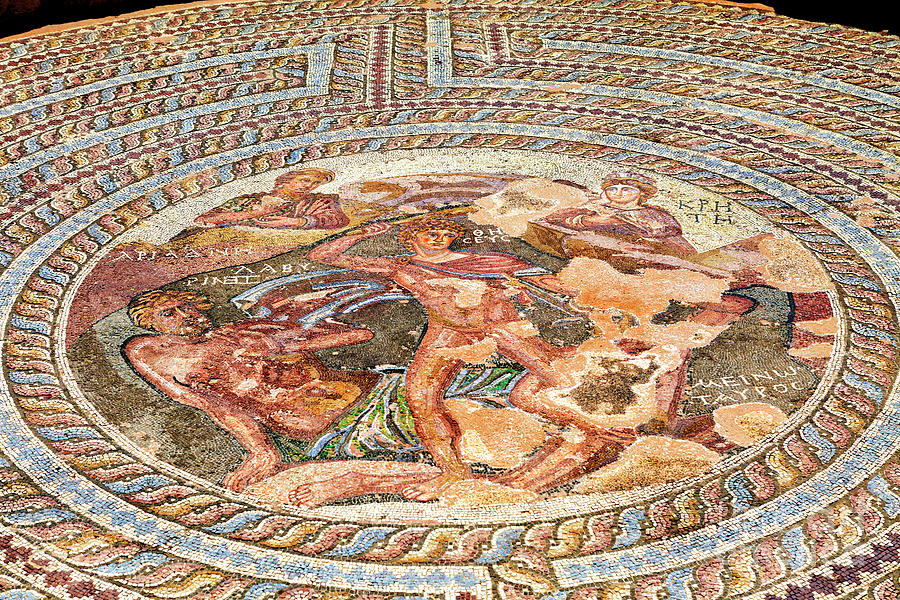 Greek Photograph - Theseus Mosaic in Paphos Cyprus by John Rizzuto