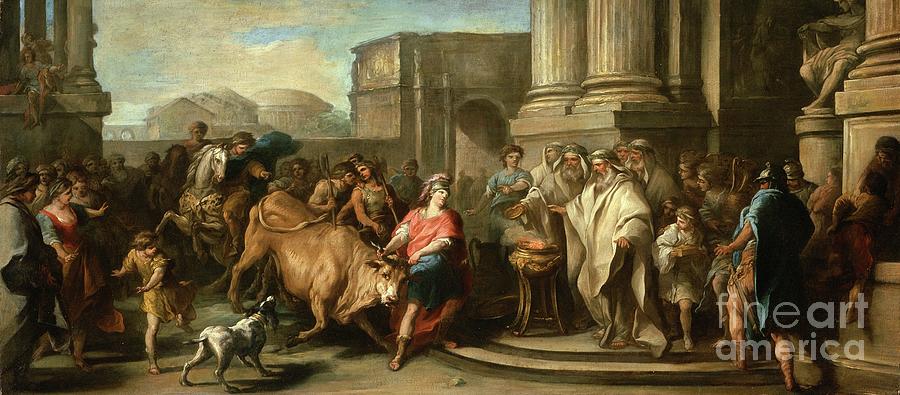 Greek Painting - Theseus Taming The Bull Of Marathon, C.1730 by Carle Van Loo