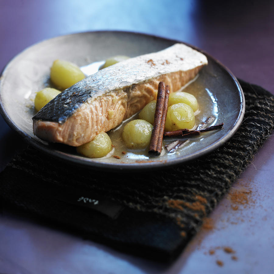 Thick Piece Of Salmon With Grapes Photograph by Radvaner
