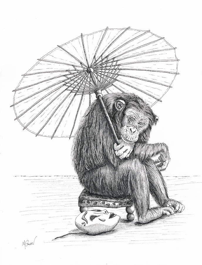 Monkey Drawing - Unmasked by Marie Stone-van Vuuren