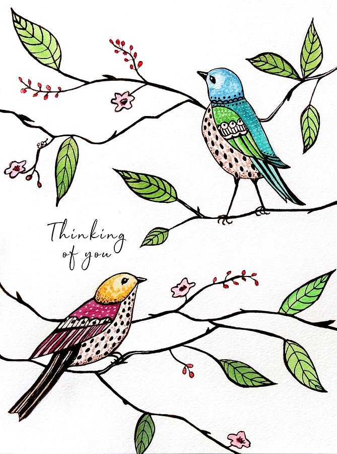 Thinking of You Birds Painting by Elizabeth Robinette Tyndall