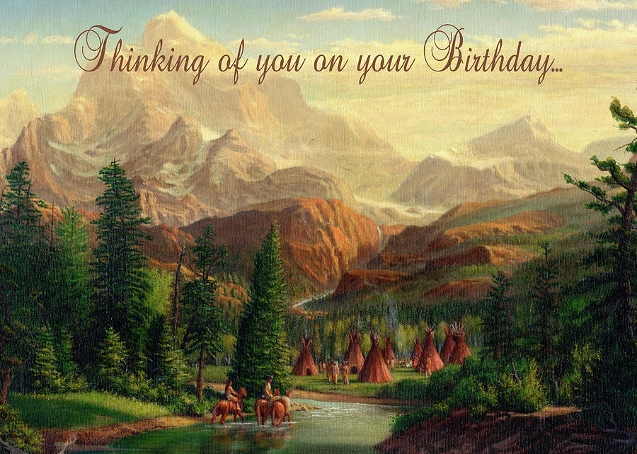 Thinking Of You Birthday Greeting Card - Native American Indian Maiden ...