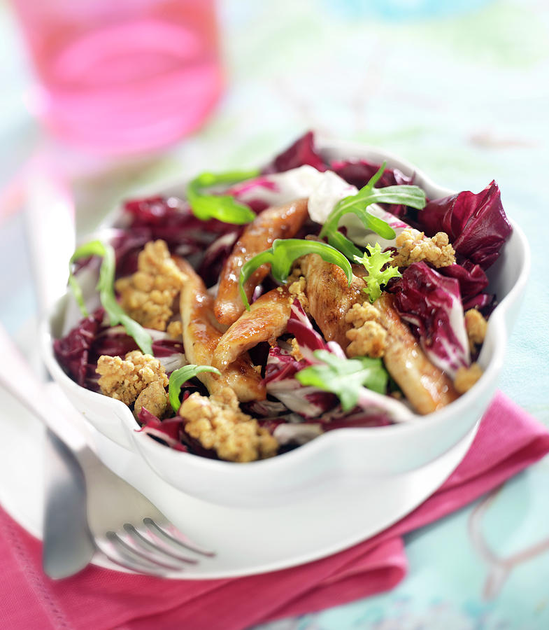 Thinly Sliced Chicken, Radicchio Lettuce,crushed Walnut And Roquefort Crumb Salad Photograph by Bertram