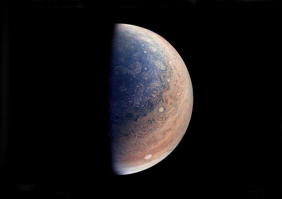 This enhanced color view of Jupiters south pole was created using data from the JunoCam instrument  Painting by Celestial Images