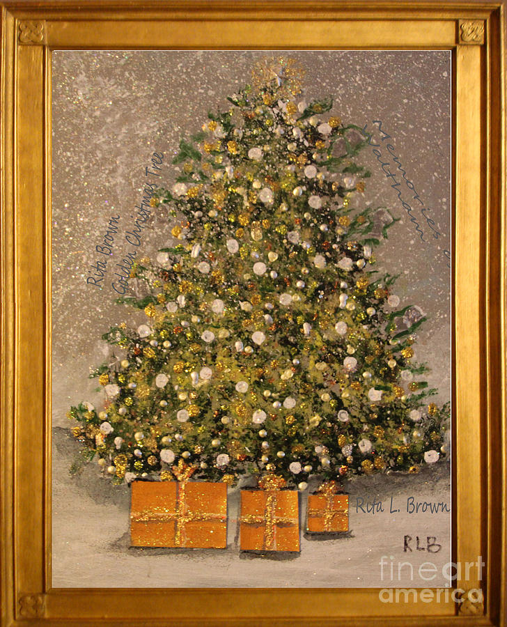 Framed Golden Christmas Tree Mixed Media by Rita Brown