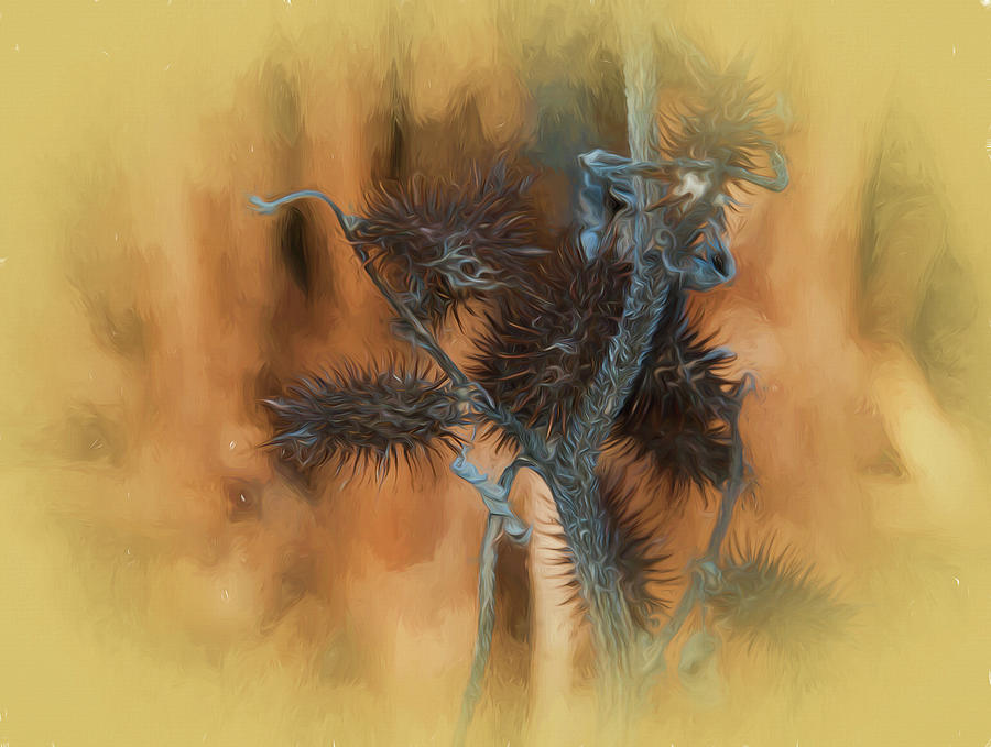 Nature Photograph - Thistle On Branch With Soft Yellow Vignetting by Anthony Paladino
